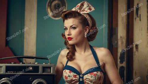 Vintage Pin-Up Girl Radio Pose