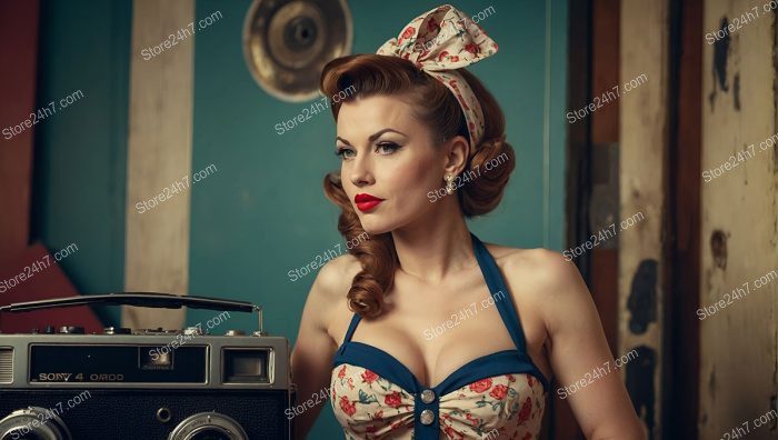 Vintage Pin-Up Girl Radio Pose