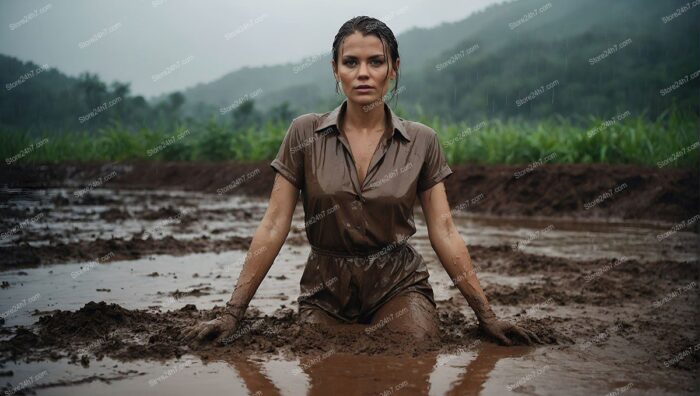 Resilient Woman Confronts Monsoon Elements