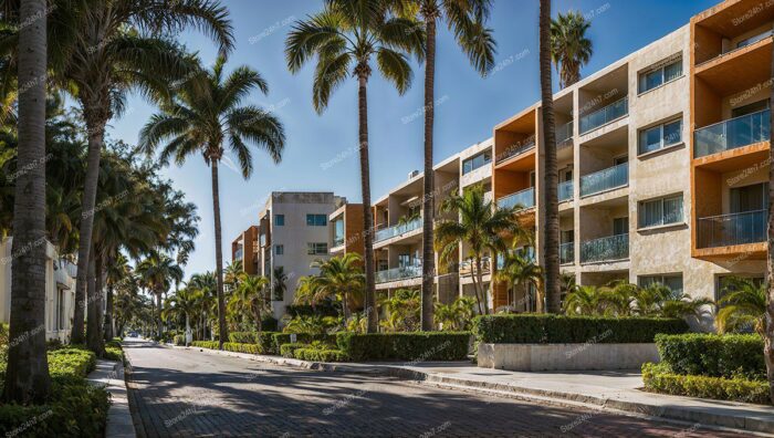 Sunny Palm-Lined Condo Street View