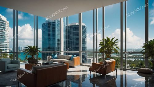 Elegant Office Lounge with Skyline View