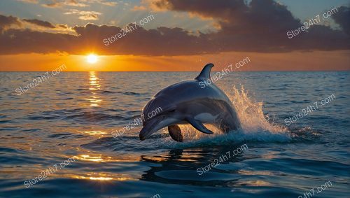 Dolphin Sunset Splash Ocean Beauty