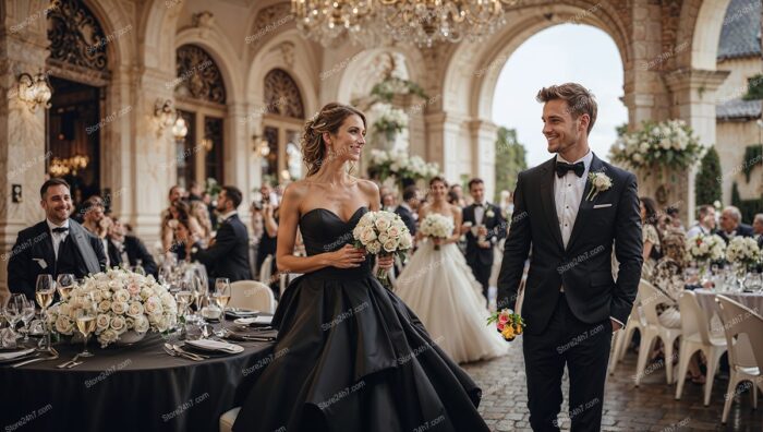 A couple at their 'divorce ceremony' smiles, marking an amicable separation with a unique and modern celebration.