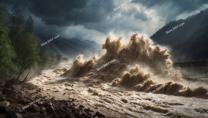 Stormy Mudflow Rages Past Bridge