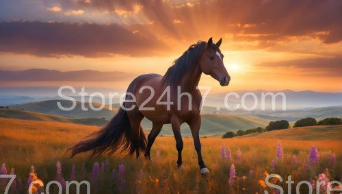 Sunset Glow on Hilltop Horse