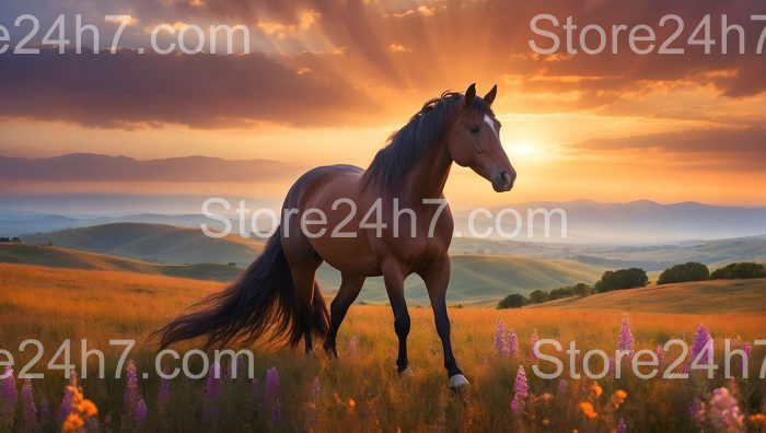 Sunset Glow on Hilltop Horse