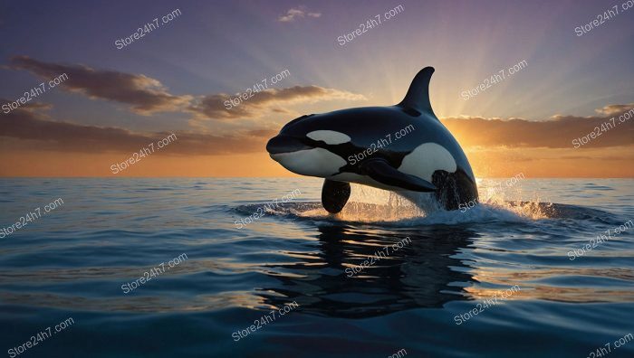 Twilight Orca Breaching Calm Seas