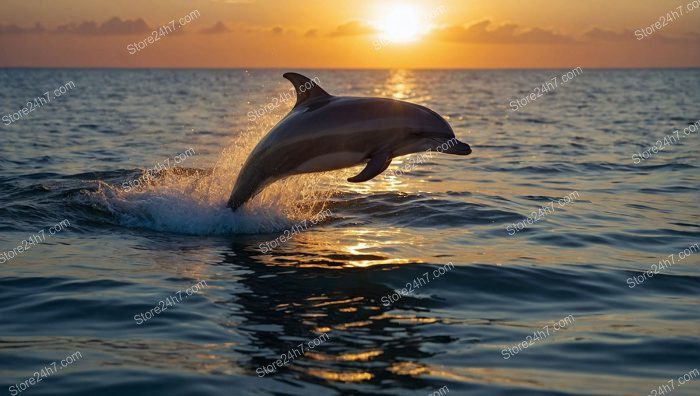 Sunrise Dolphin Leap Sea Horizon