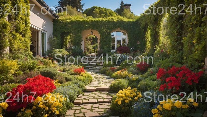 Vibrant Floral Archway Garden Path