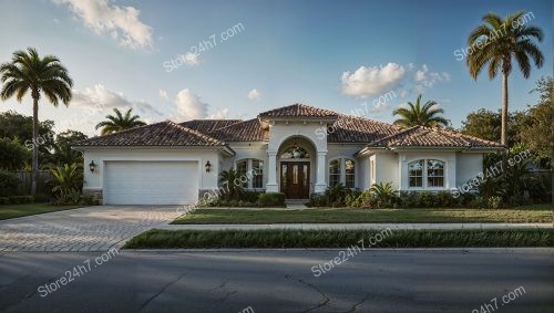 Elegant Single-Story Home Palm Trees