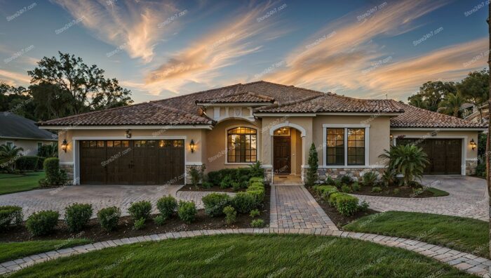 Luxurious Beige Home Evening Sky