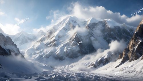 Sunlit Summit Above Avalanche Remnants