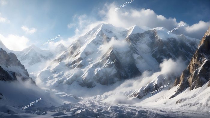 Sunlit Summit Above Avalanche Remnants