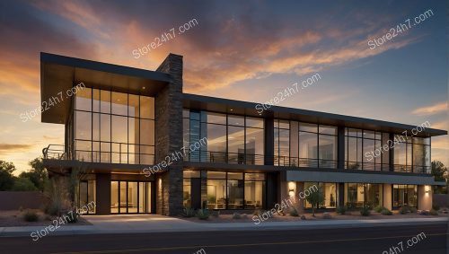 Modern Office Building Sunset Facade