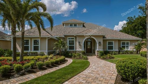 Lavish Florida Home with Tropical Landscaping and Pathway