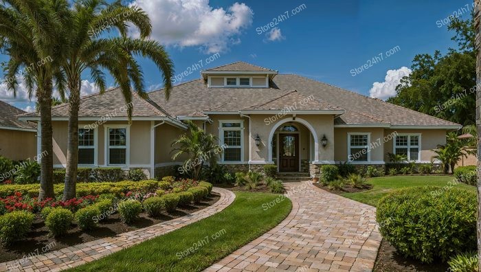 Lavish Florida Home with Tropical Landscaping and Pathway