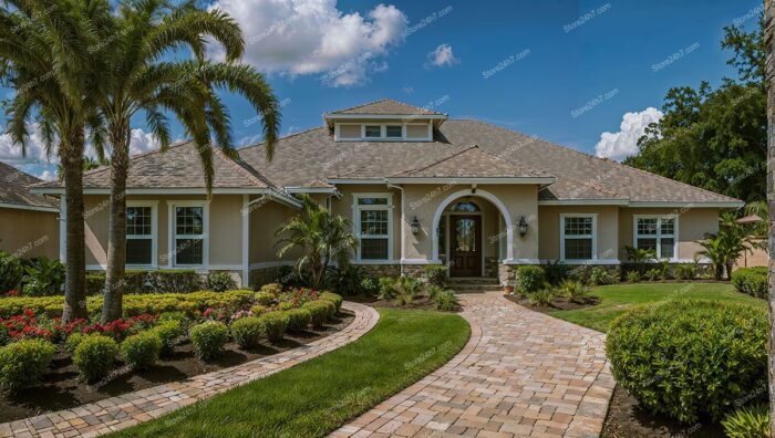 Lavish Florida Home with Tropical Landscaping and Pathway