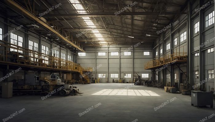 Spacious Industrial Factory Interior View