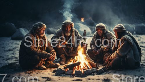 Ancient Tribesmen Ritual Around Fire