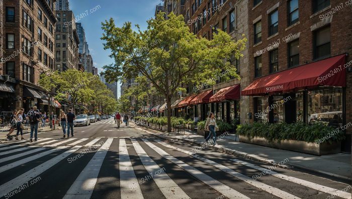 Sunny New York Street Lined Trees