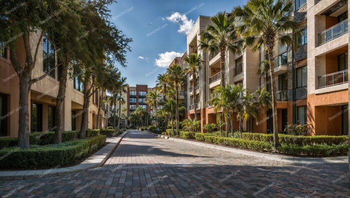 Sunlit Palm-Lined Residential Street