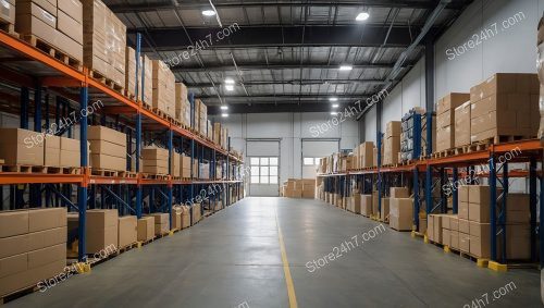 Warehouse Interior with Stacked Boxes