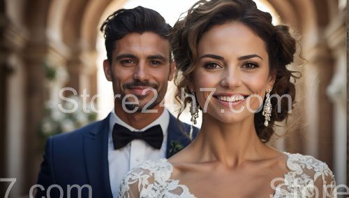 Radiant Wedding Couple Archway Embrace