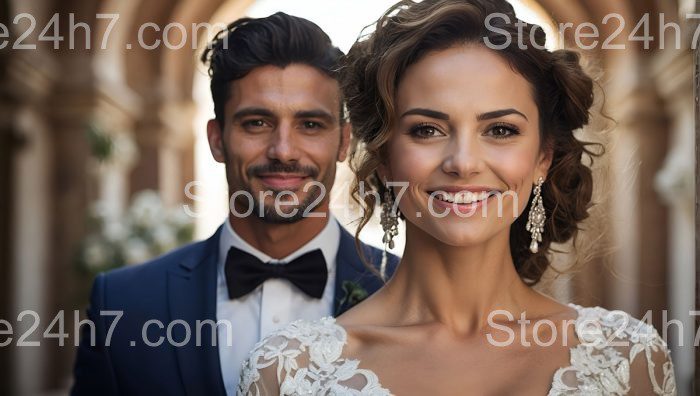 Radiant Wedding Couple Archway Embrace