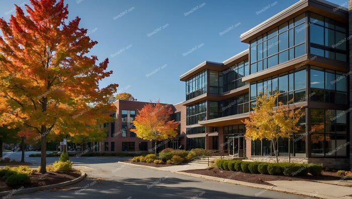 Modern Office Building Fall Foliage