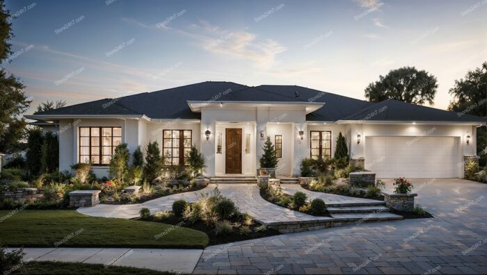 Elegant Suburban Home Twilight View