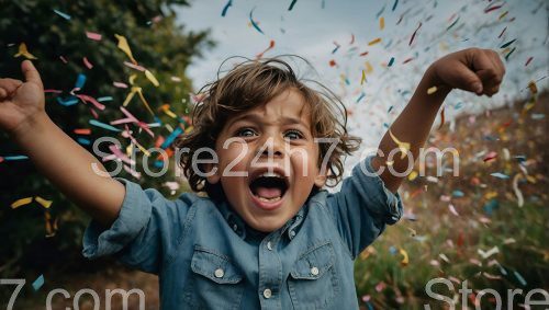 Excited Boy with Colorful Confetti
