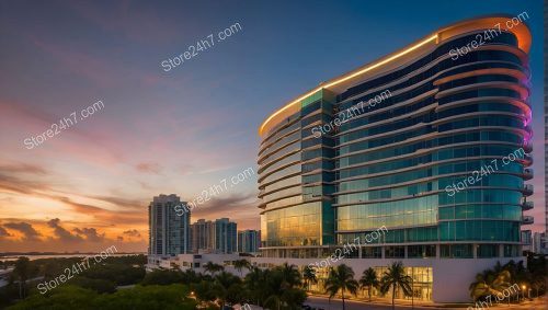 Sunset Glow Curved Office Building