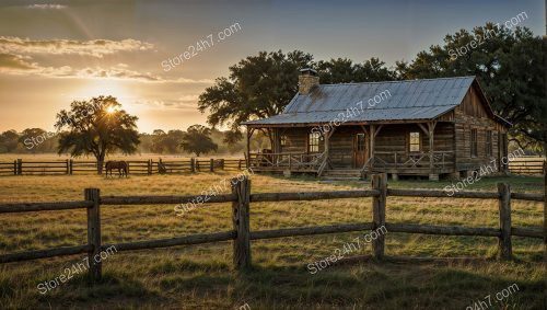 Golden Hour at Rustic Ranch Cabin