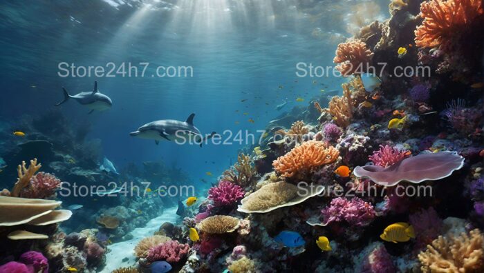 Dolphins Gliding Past Coral Wonderland