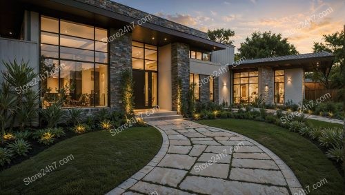 Modern Sunset Home with Stone Accents