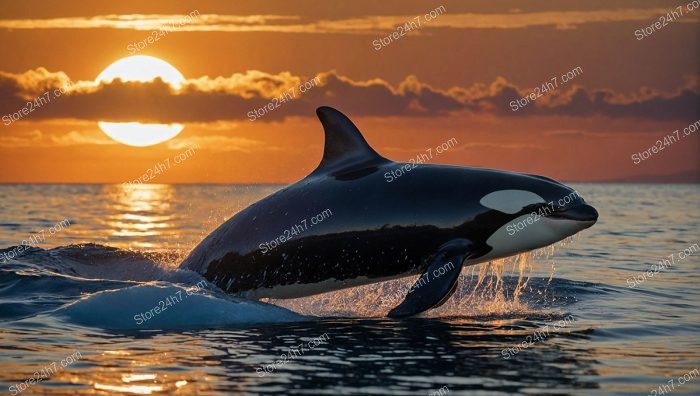 Orca Silhouette Against Setting Sun