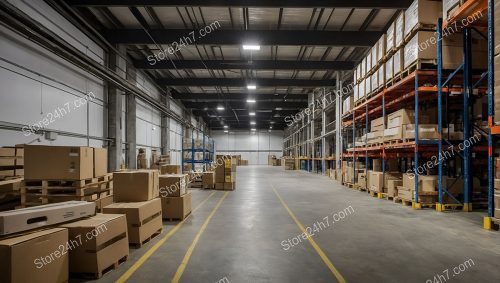 Industrial Warehouse Shelves with Boxes