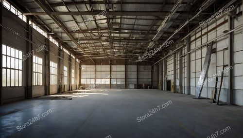 Spacious Sunlit Empty Industrial Warehouse