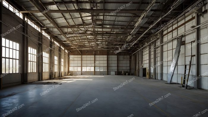 Spacious Sunlit Empty Industrial Warehouse