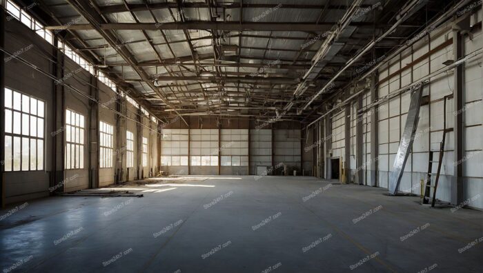 Spacious Sunlit Empty Industrial Warehouse