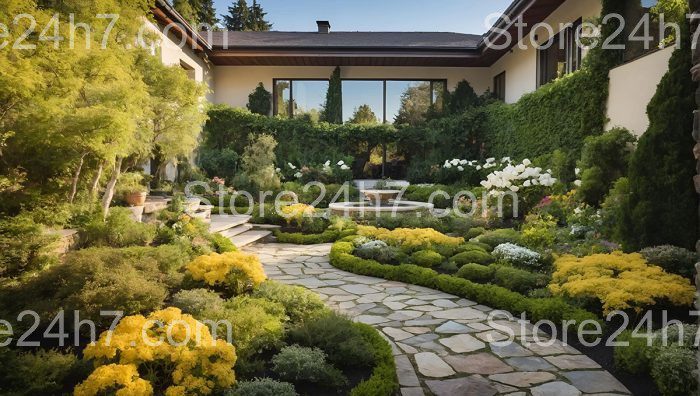 Modern Courtyard Oasis with Fountain Garden