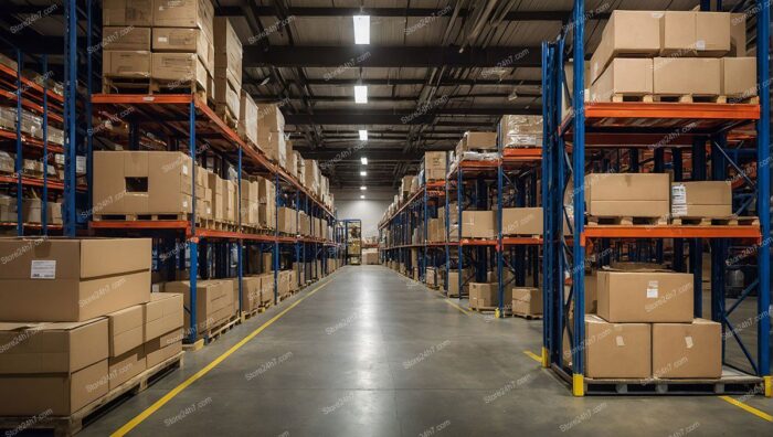 Spacious Industrial Warehouse Storage Aisle