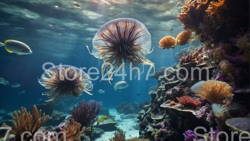 Jellyfish Drift in Coral Seascape