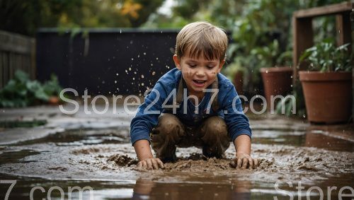 Childhood Playtime Splashing in Mud