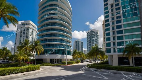 Curved Glass Facade Office Palms