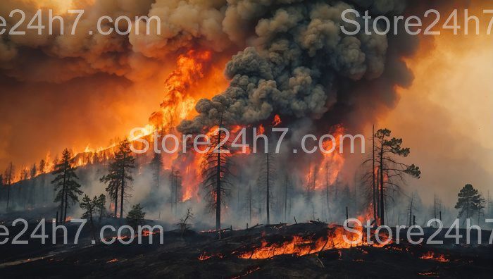 Fiery Smoke Ascends from Forest Blaze