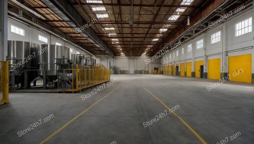 Industrial Factory Floor with Brewing Tanks