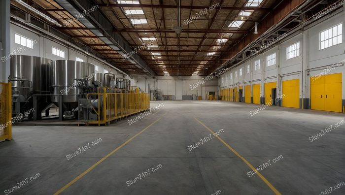 Industrial Factory Floor with Brewing Tanks