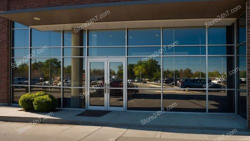 Brick Office Building Glass Entrance