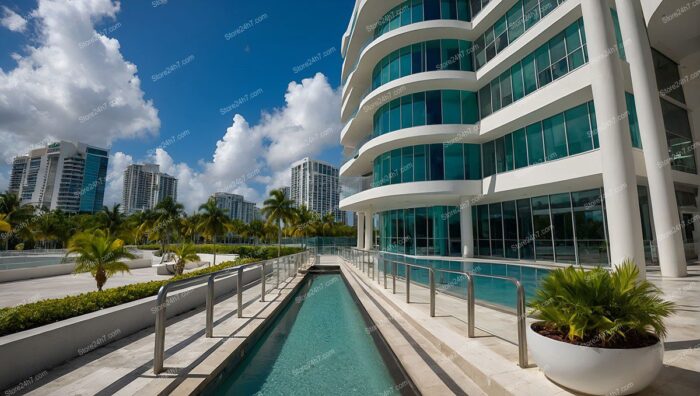 Modern Curved Office Building Water Feature